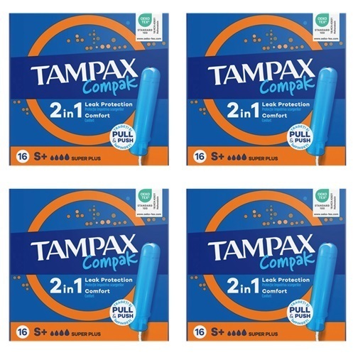Изображение товара Набор из 4-х уп Tampax тампоны compak super plus с аппликатором N16 шт со скидкой Изображение товара Набор из 4-х уп Tampax тампоны compak super plus с аппликатором N16 шт со скидкой