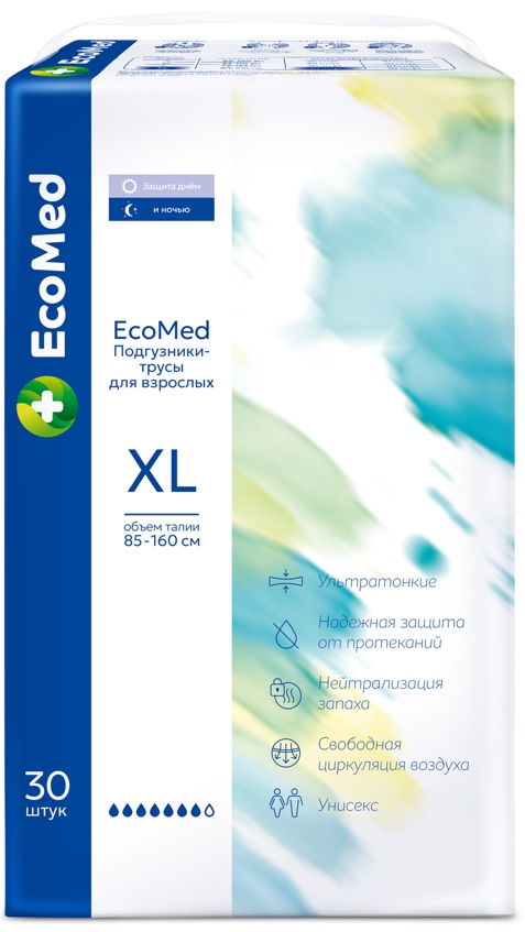 Изображение товара Подгузники-трусы для взрослых Ecomed XL 30 шт высоко впитывающие