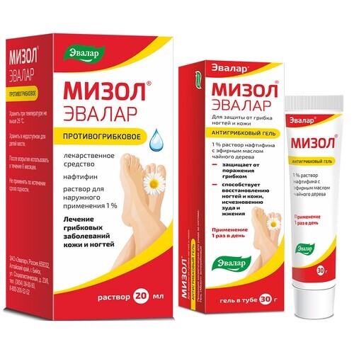 Изображение товара Набор против грибка МИЗОЛ ЭВАЛАР 1% 20МЛ Р-Р Д/НАРУЖ ПРИМ + МИЗОЛ ГЕЛЬ АНТИГРИБКОВЫЙ 30,0