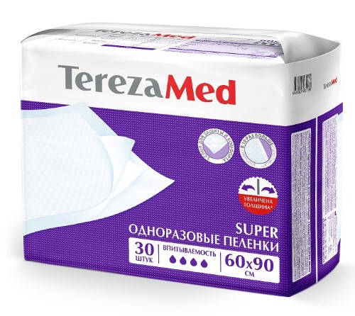 Изображение товара Terezamed пеленки одноразовые впитывающие super 60х90 см 30 шт.
