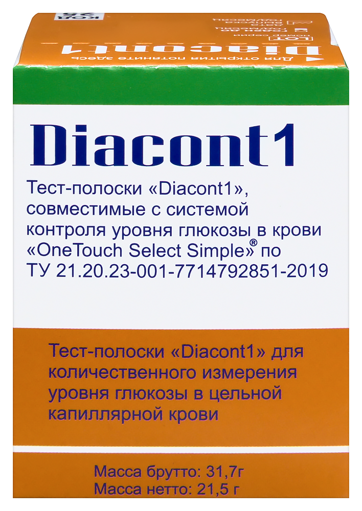 Изображение товара Тест-полоски diacont1 совместимые с системой контроля уровня глюкозы в крови one touch select simple 50 шт.