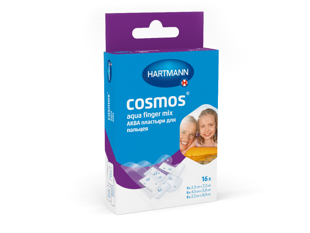 Изображение товара Пластырь cosmos aqua finger mix 16 шт. для небольших ран и проколов