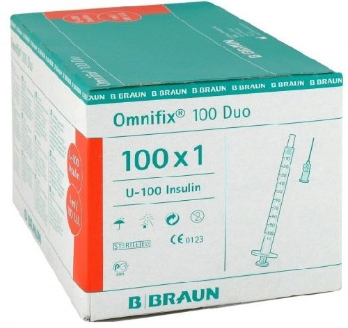 Купить Шприц инсулиновый оптификс дуо 100 3-х компонентный 1 мл 100 шт. u-100 цена