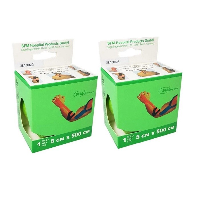 Изображение товара Набор Лента кинезиологическая SFM-Plaster на хлопк основе 5х500см №1/зеленый из 2-х шт по специальной цене