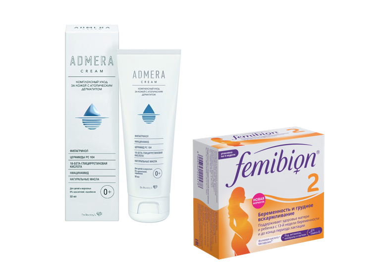 Изображение товара Набор  Фемибион 2 №28 табл + Адмера крем для ухода лица и тела 50 мл со скидкой
