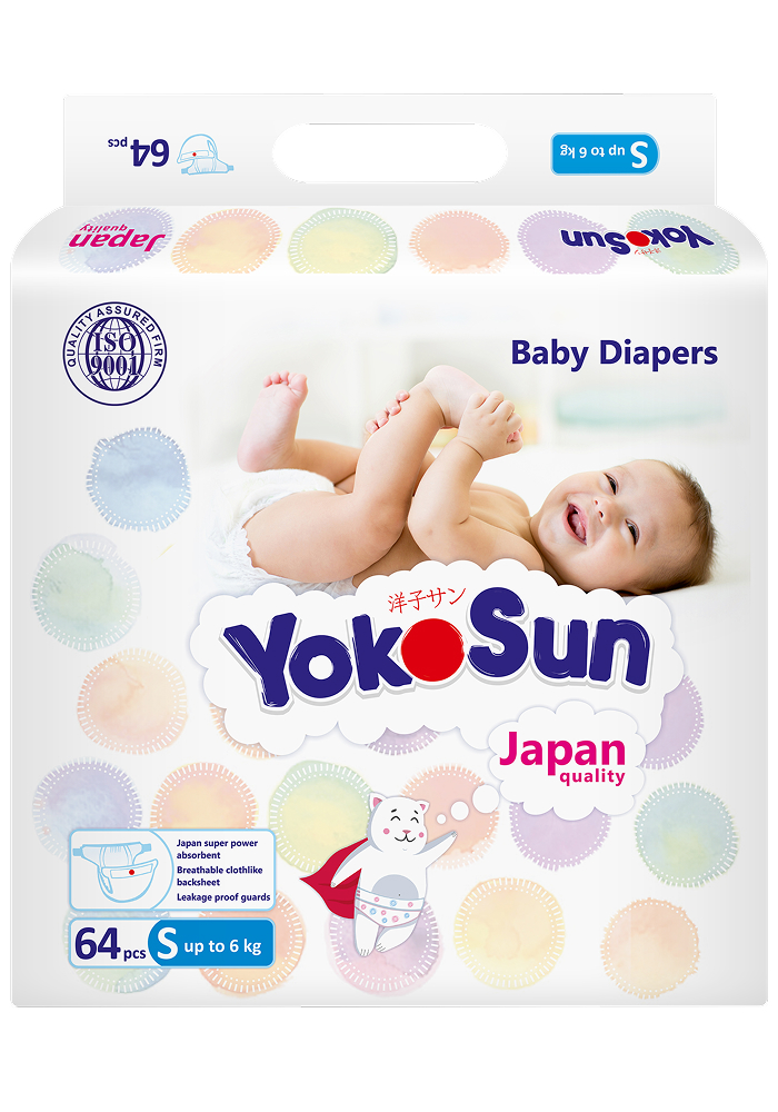 Изображение товара Подгузники Yokosun для детей до 6 кг, размер S, 64 шт.