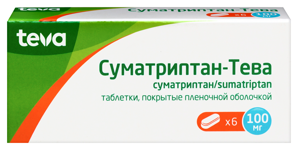 Изображение товара Суматриптан-тева 100 мг таблетки 6 шт. для быстрого купирования мигрени