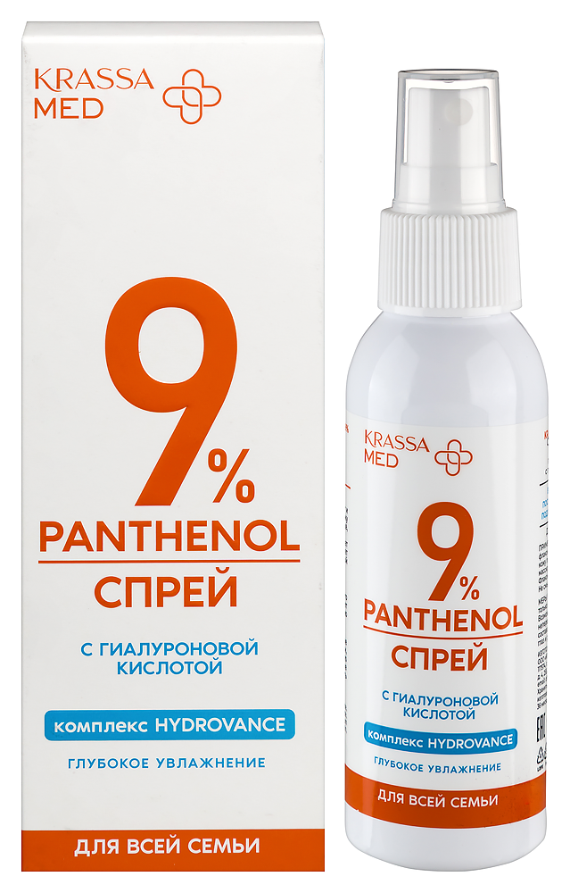 Изображение товара Krassa med panthenol 9% спрей после загара для всей семьи глубокое увлажнение с гиалуроновой кислотой 100 мл