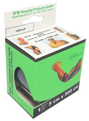 Изображение товара Кинезиологическая лента sfm-plaster 5х500 см черная для фиксации и реабилитации