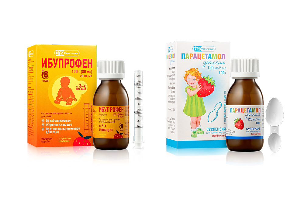 Изображение товара Набор Ибупрофен 100г (клубника) + Парацетамол детский 100г (клубника) со скидкой
