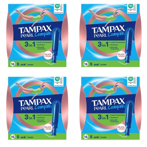 Изображение товара Набор из 4х уп Tampax тампоны compak pearl super с апплик 16 шт со скидкой