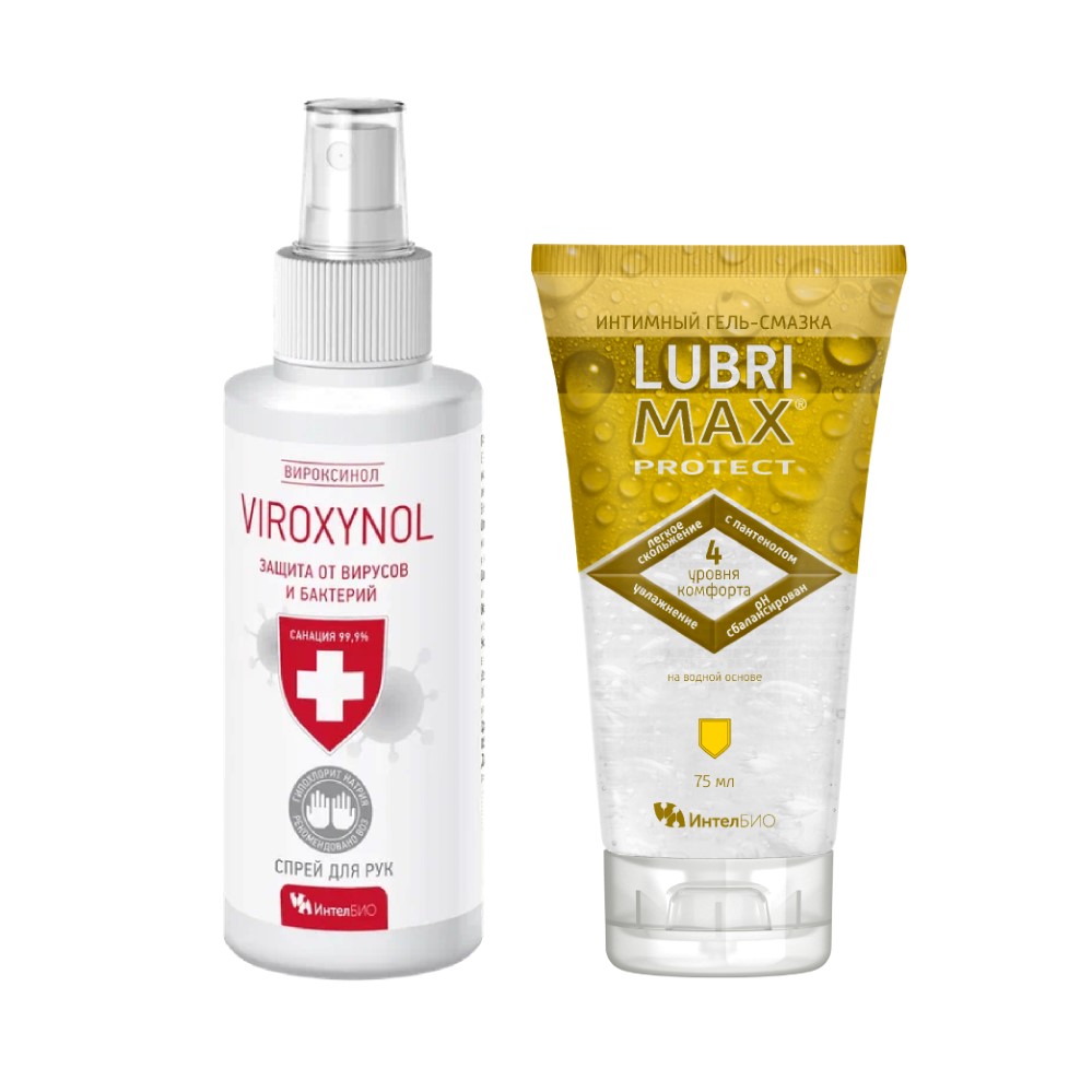 Изображение товара Набор VIROXYNOL СПРЕЙ ГИГИЕНИЧЕСКИЙ Д/РУК 100мл + LUBRIMAX PROTECT ГЕЛЬ-СМАЗКА ИНТИМ 75МЛ со скидкой