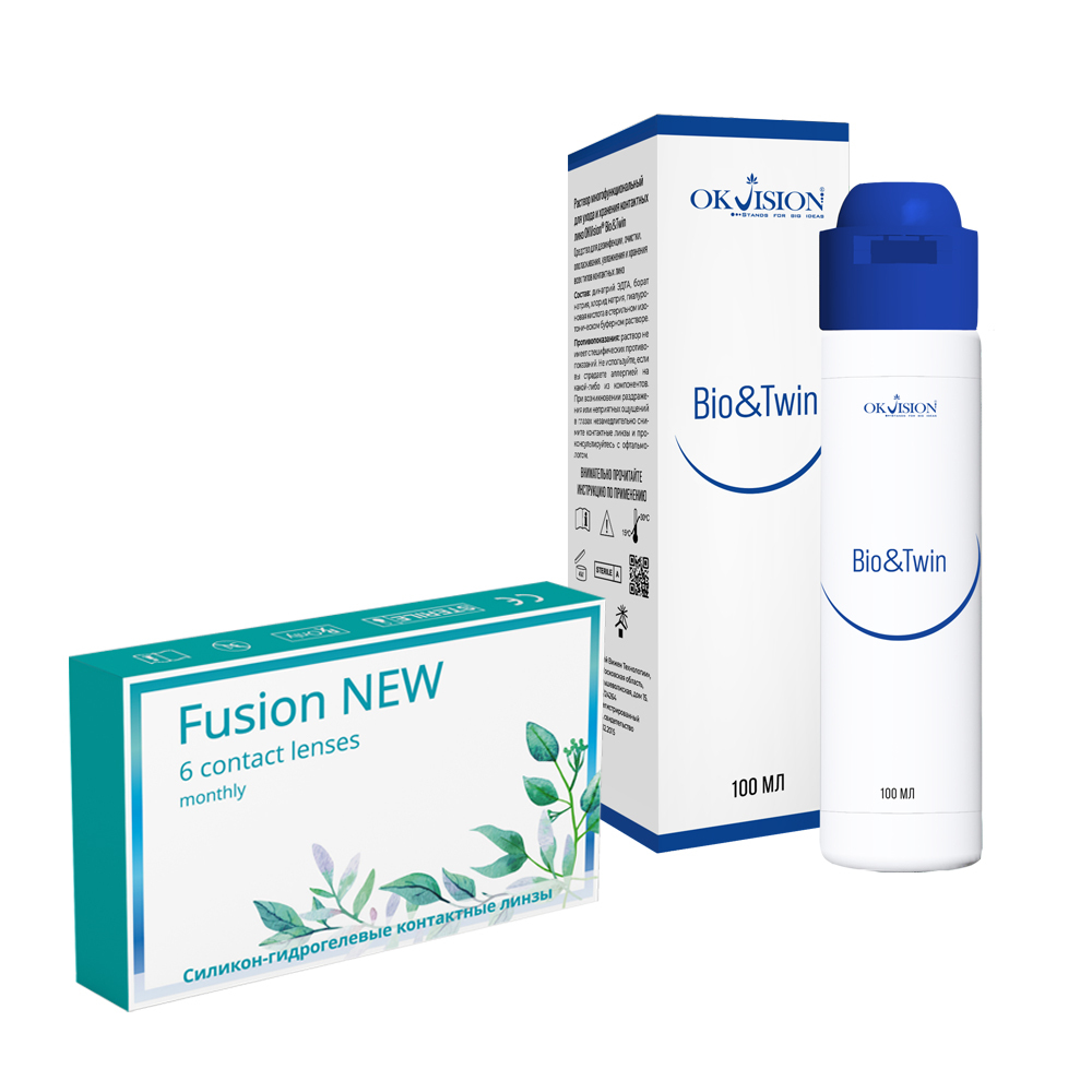 Изображение товара Набор OKVISION FUSION NEW 8,6/14,2 N6/-4,00/  мягкие линзы + OKVISION BIO&TWIN 100 мл р-р д/ухода за линзами