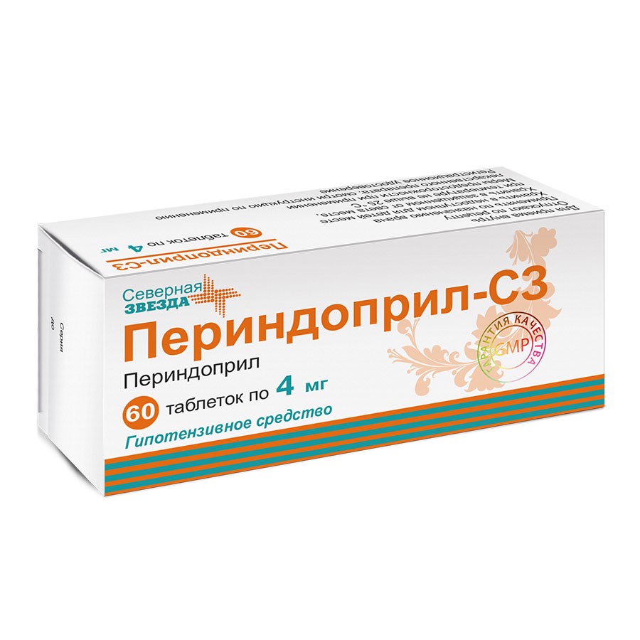 Периндоприл-сз 4 мг 60 шт. блистер таблетки - цена 328.40 руб., купить в  интернет аптеке в Кронштадте Периндоприл-сз 4 мг 60 шт. блистер таблетки,  инструкция по применению