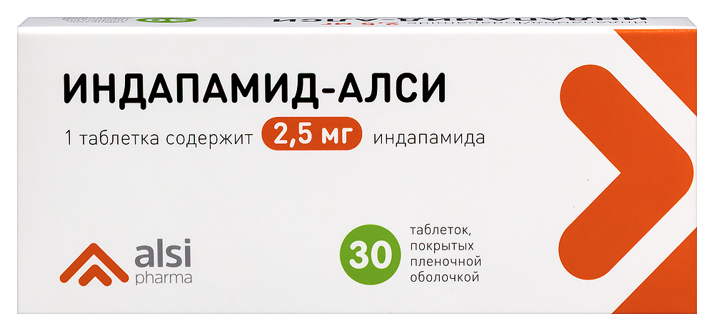 Изображение товара Индапамид-алси 2,5 мг таблетки для лечения гипертензии 30 шт Изображение товара Индапамид-алси 2,5 мг таблетки для лечения гипертензии 30 шт