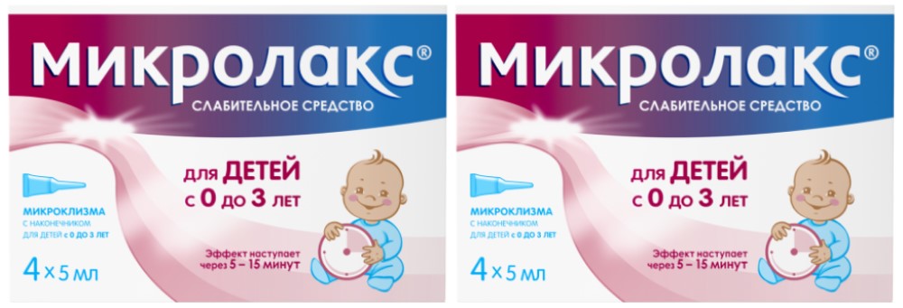 Изображение товара Набор - Микролакс® 4 шт х 2 для детей 0+, микроклизма - слабительное средство при запоре, раствор для ректального введения 5 мл