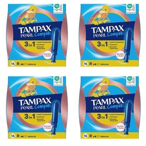 Изображение товара Набор из 4х Tampax тампоны compak pearl regular с аппликатором 16 шт со скидкой