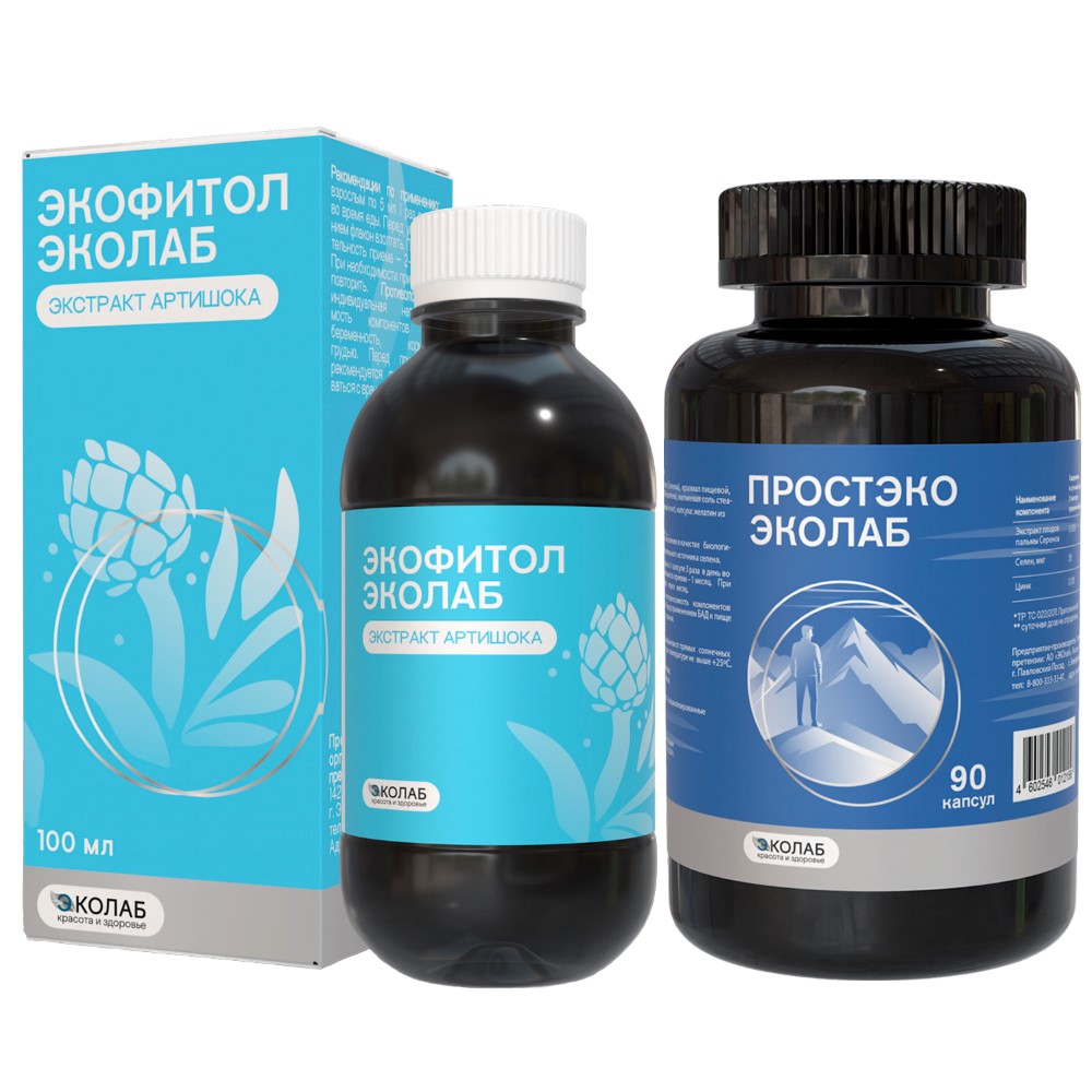 Изображение товара Набор Экофитол эколаб 100мл флак с мерной ложкой + Простэко эколаб №90 капс по 600мг со скидкой 20%