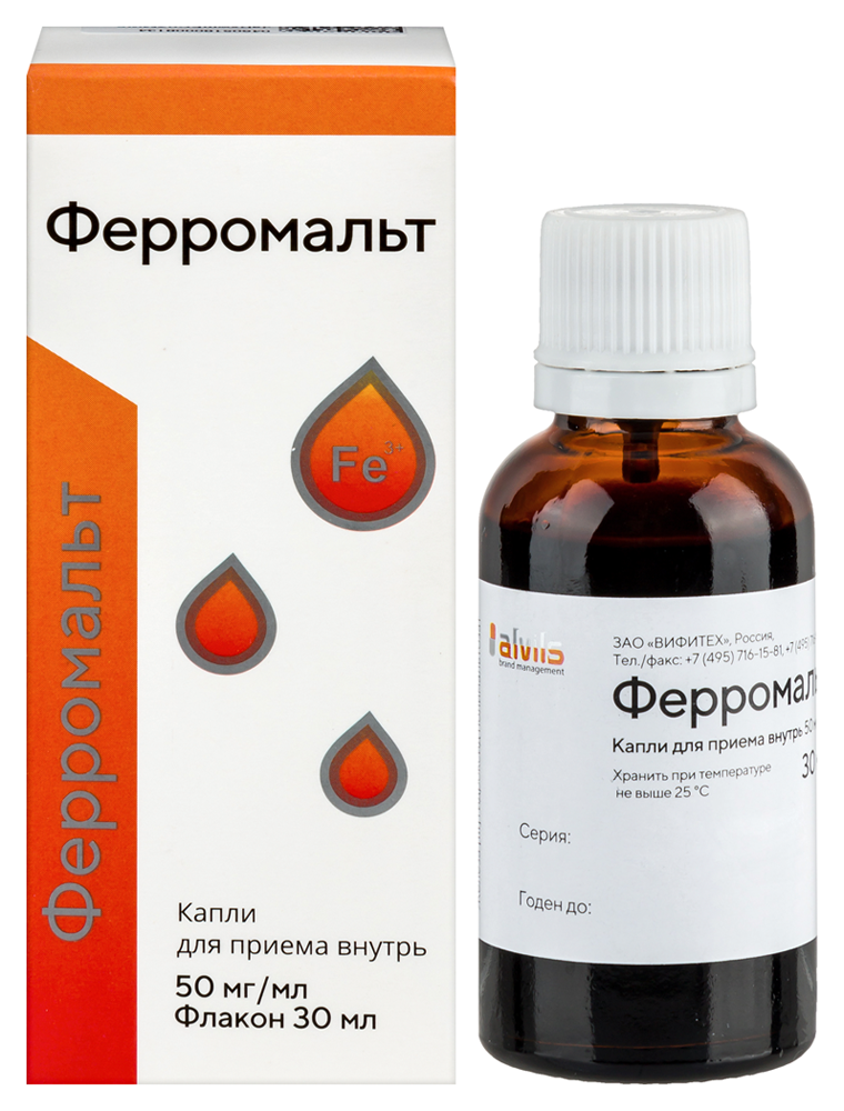 Изображение товара Ферромальт капли для приема внутрь 0,05/мл 30 мл лечение дефицита железа