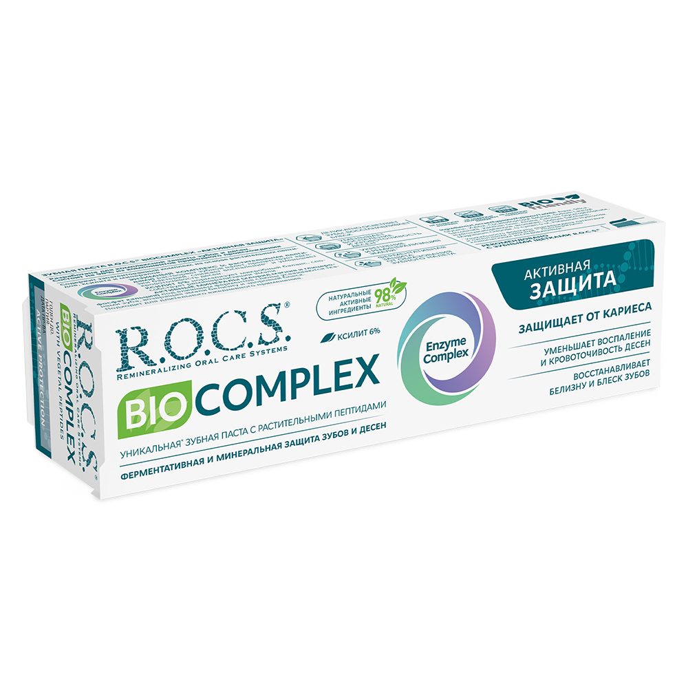 Rocs зубная паста biocomplex активная защита 94 гр - цена 250 руб., купить  в интернет аптеке в Москве Rocs зубная паста biocomplex активная защита 94  гр, инструкция по применению