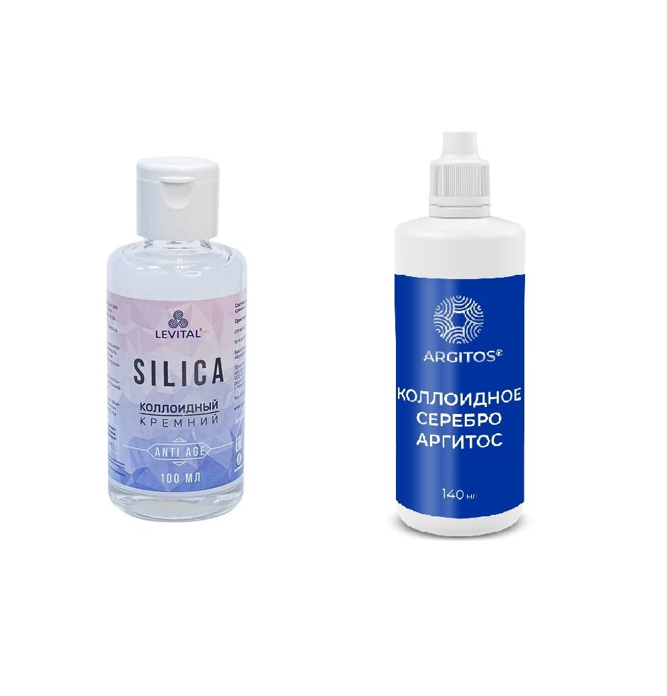 Изображение товара Набор SILICA Коллоидный кремний 100 мл. флакон + АРГИТОС Коллоидное серебро 140 мл. жидкость Изображение товара Набор SILICA Коллоидный кремний 100 мл. флакон + АРГИТОС Коллоидное серебро 140 мл. жидкость