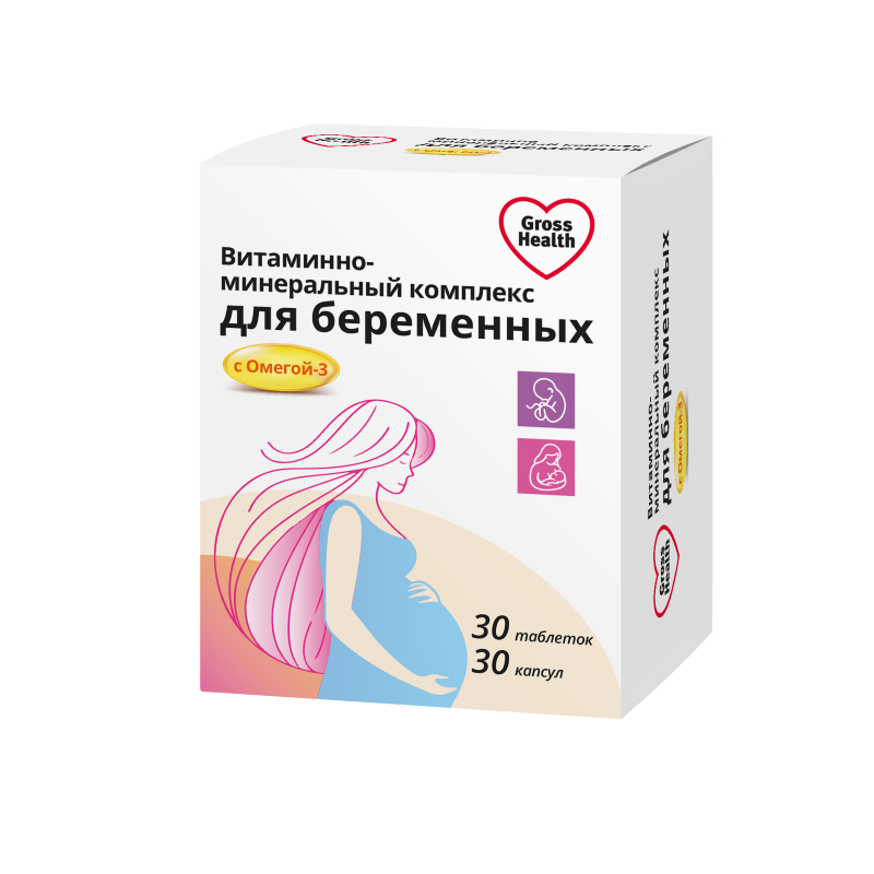 Изображение товара Gross health витаминно-минеральный комплекс с омегой-3 для беременных n30 таблетки массой 1400 мг+ 30 шт. капсулы массой 1400 мг/эркафарм