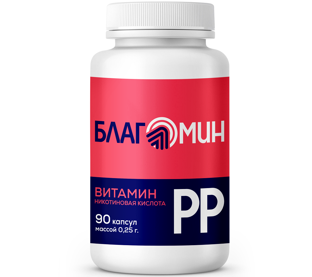 Изображение товара Благомин витамин рр (никотиновая кислота 20 мг) 90 шт. капсулы массой 0,25 г