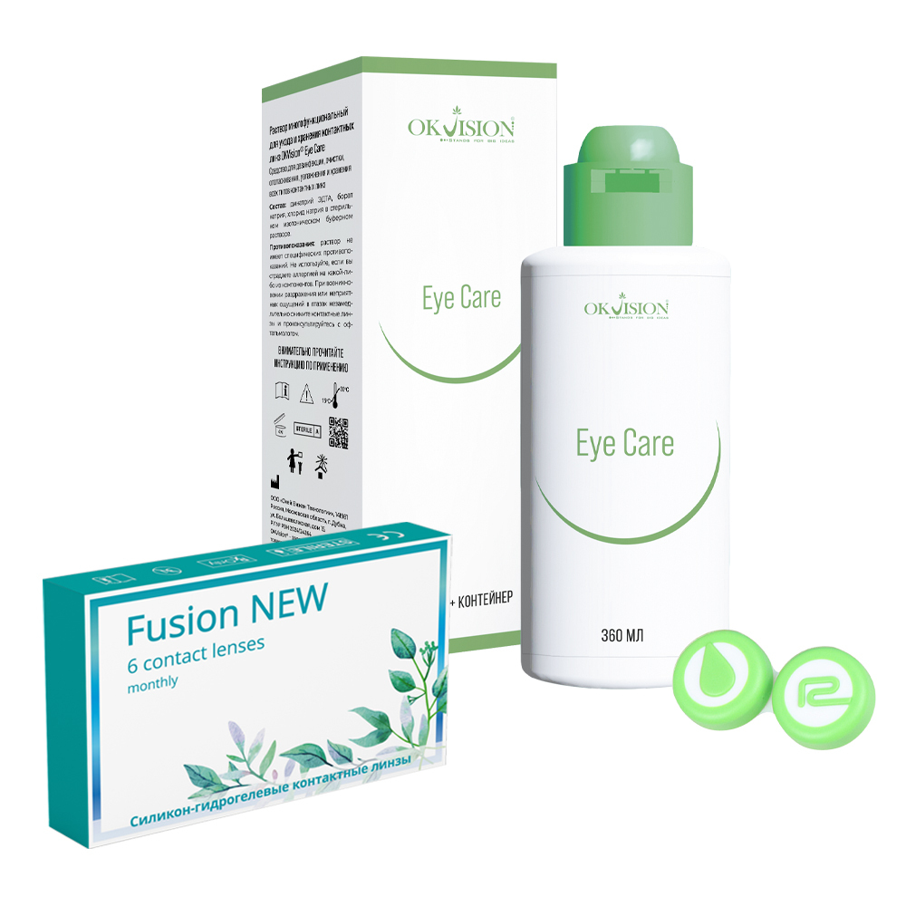 Изображение товара Набор OKVISION FUSION NEW 8,6/14,2 N6/-3,50/ мягкие линзы + OKVISION EYE CARE 360 мл р-р д/ухода за линзами