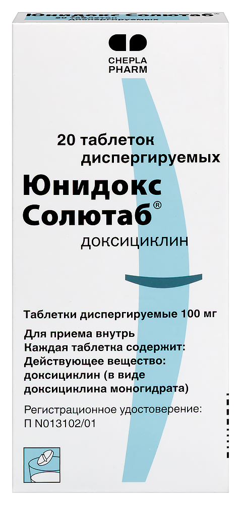 Изображение товара Юнидокс солютаб 100 мг - таблетки для лечения инфекций Изображение товара Юнидокс солютаб 100 мг - таблетки для лечения инфекций