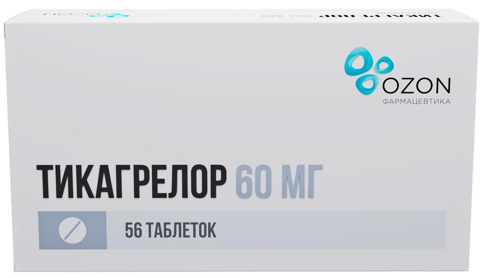 Изображение товара Тикагрелор 60 мг 56 шт. таблетки для профилактики атеротромботический осложнений