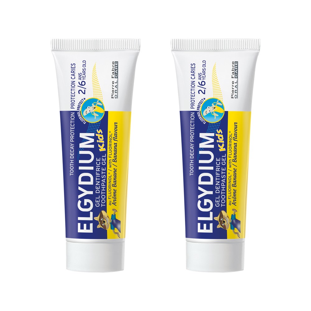 Изображение товара Набор из 2-х уп ЭЛЬГИДИУМ ЗУБНАЯ ПАСТА-ГЕЛЬ Д/ДЕТЕЙ ОТ 2 ДО 6 ЛЕТ ЗАЩИТА ОТ КАРИЕСА СО ВКУСОМ БАНАНА 50МЛ