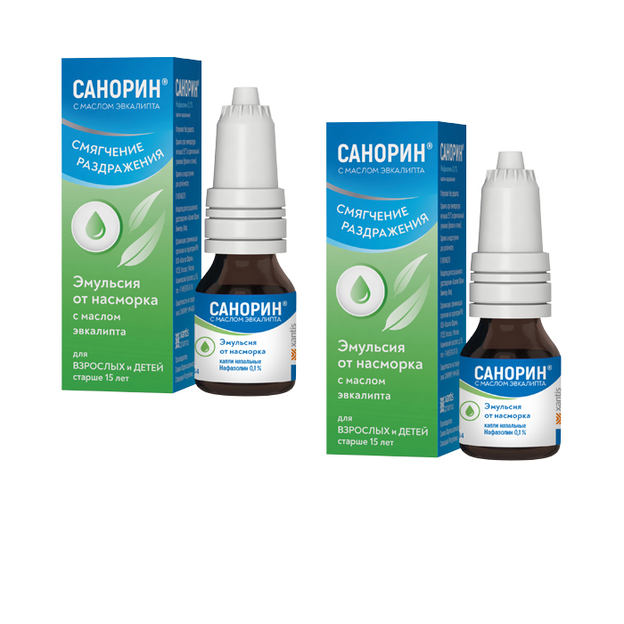 Изображение товара Набор 2-х упаковок Санорин с маслом эвкалипта 0,1% капли 10 мл со скидкой!