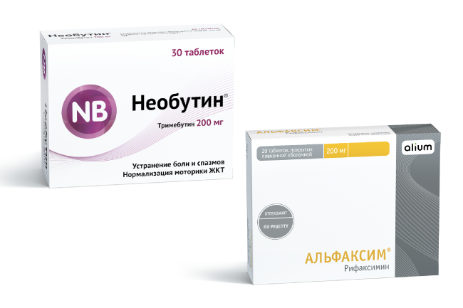 Изображение товара Набор для лечения боли и спазма в животе Альфаксим таб. 200 мг. №20 + Необутин таб. 200 мг №30
