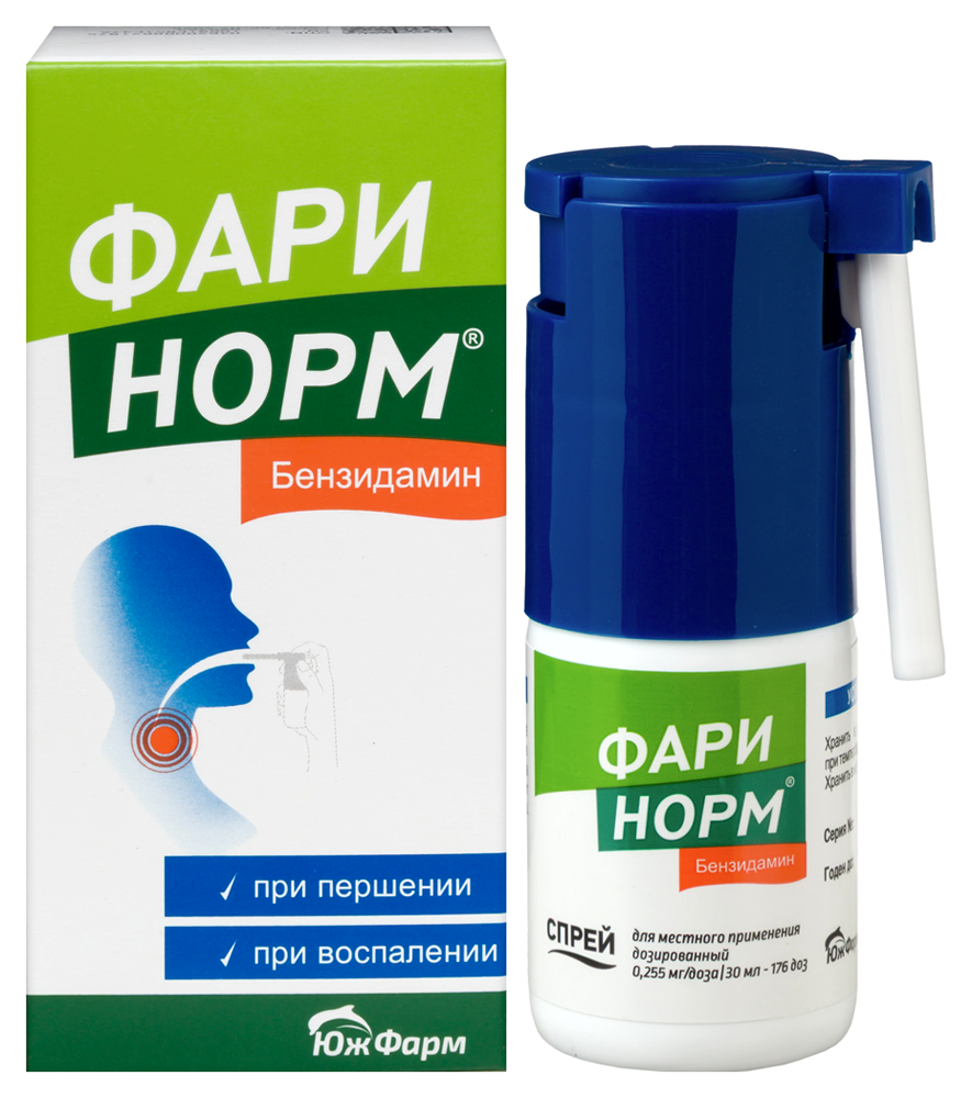 Изображение товара Фаринорм бензидамин 0,255 мг/доза спрей для полости рта 30 мл