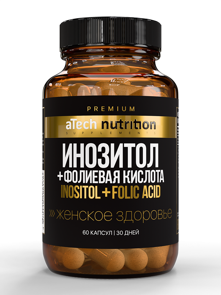 Изображение товара Atech nutrition premium инозитол и фолиевая кислота 60 капсул для здоровья и обмена веществ