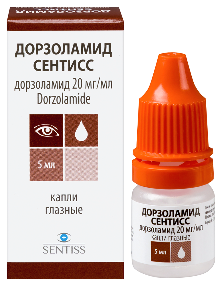 Изображение товара Дорзоламид Сентисс 20 мг/мл капли глазные 5 мл для снижения ВГД