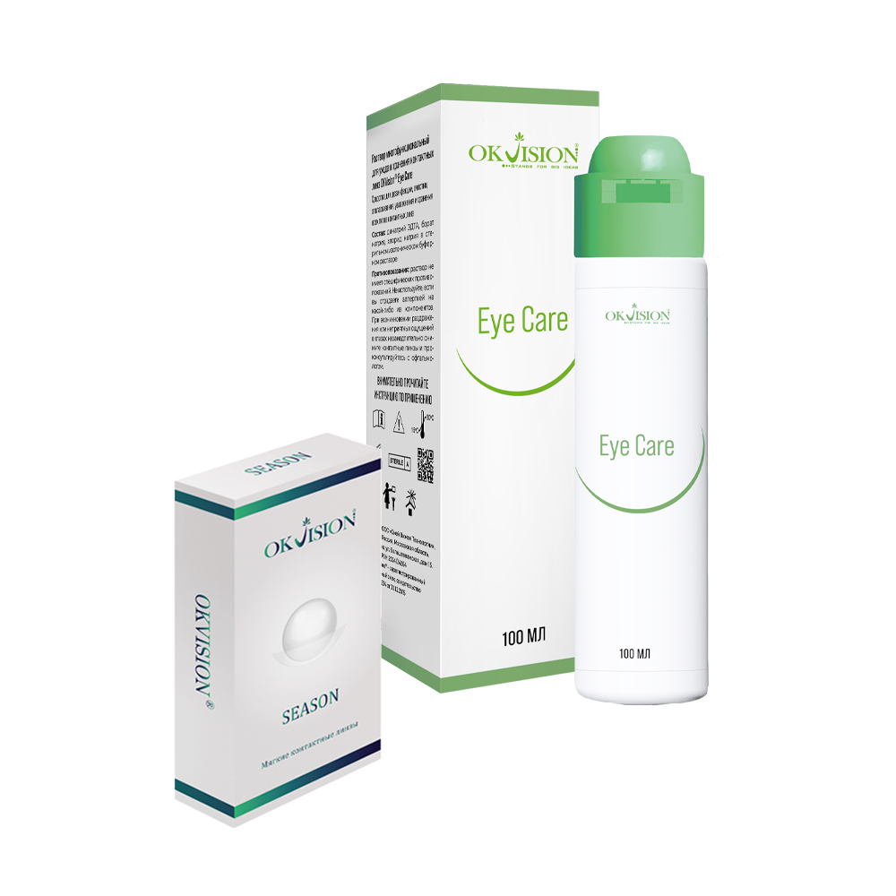 Изображение товара Набор OKVISION SEASON 8,6/14,0 N2/-4,25/ мягкие линзы + OKVISION EYE CARE 100 мл р-р д/ухода за линзами