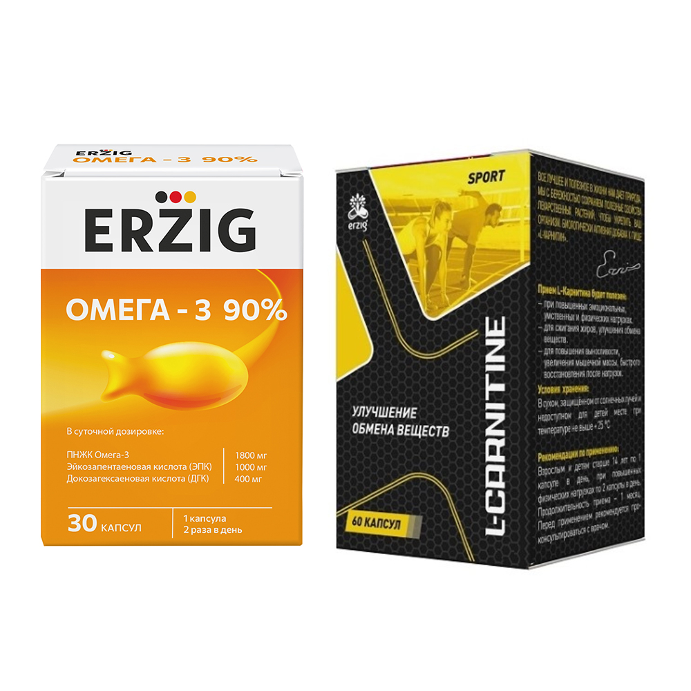Изображение товара Набор Erzig L-карнитин №60 + Омега-3 90% №30