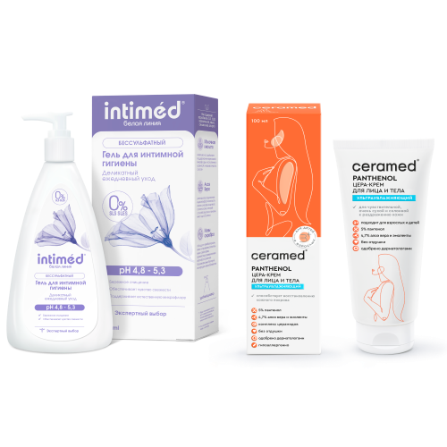 Изображение товара Набор Intimed + Ceramed: интимный гель деликатный + крем увлажняющий с Пантенолом