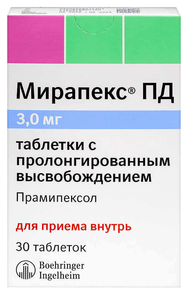 Мирапекс пд 3мг 30 шт. таблетки с пролонгированным высвобождением инструкция по применению