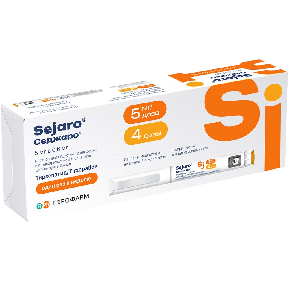 Изображение товара Седжаро 5 мг/доза шприц-ручка раствор для подкожного введения + 4 иглы