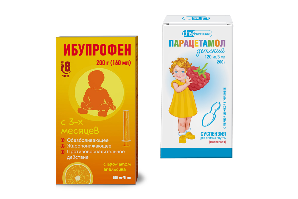 Изображение товара Набор жаропонижающих средств для малышей: Ибупрофен 200г (апельсин) + Парацетамол детский 200г (малина) со скидкой