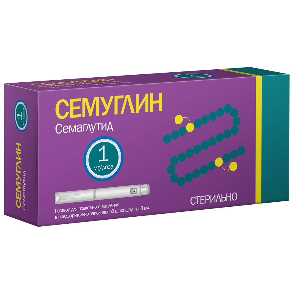 Изображение товара Семуглин 1 мг/доза раствор для подкожного введения шприц-ручка + иглы 4 шт.