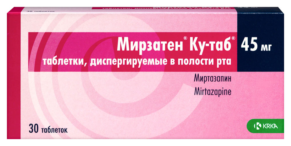 Изображение товара Мирзатен ку-таб 45 мг 30 шт. таблетки диспергируемые в полости рта Изображение товара Мирзатен ку-таб 45 мг 30 шт. таблетки диспергируемые в полости рта