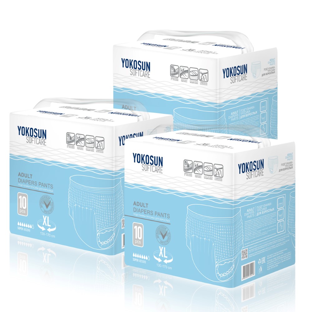 Изображение товара Набор YOKOSUN для взрослых: 3 упаковки Подгузники-трусы для взрослых размер XL 10 шт.