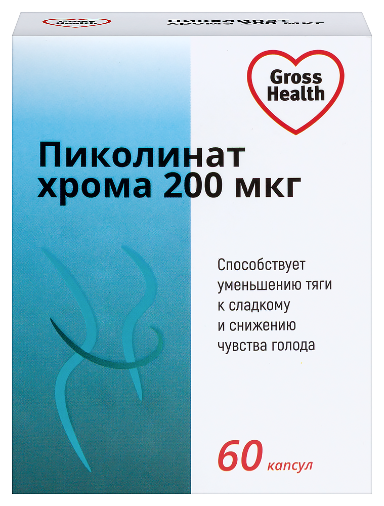 Изображение товара Gross health пиколинат хрома 200 мкг 60 капсул для поддержки обмена веществ