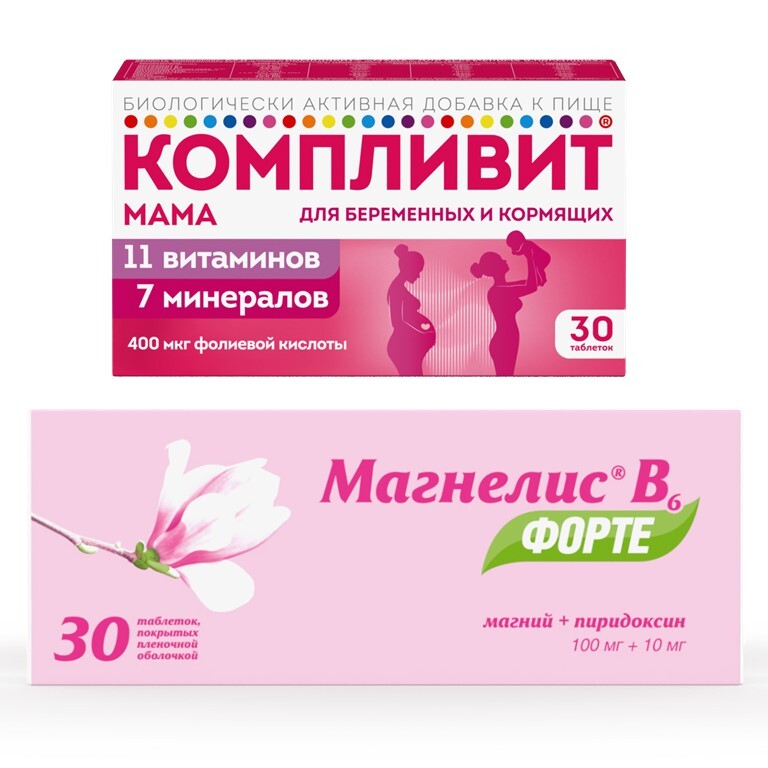 Изображение товара Набор витамины для беременных Компливит Мама №30 + Магнелис (Магний) В6 Форте №30 - со скидкой