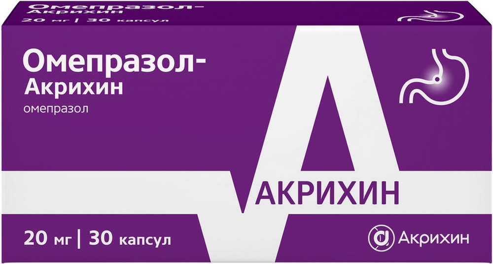Изображение товара Омепразол-акрихин 20 мг капсулы кишечнорастворимые для лечения язвы