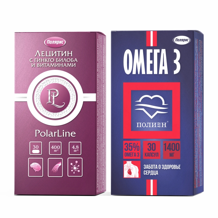 Изображение товара Набор Лецитин с экстрактом гинкго билоба и витаминами PolarLine №30 + Омега-3 35% Полиен № 30
