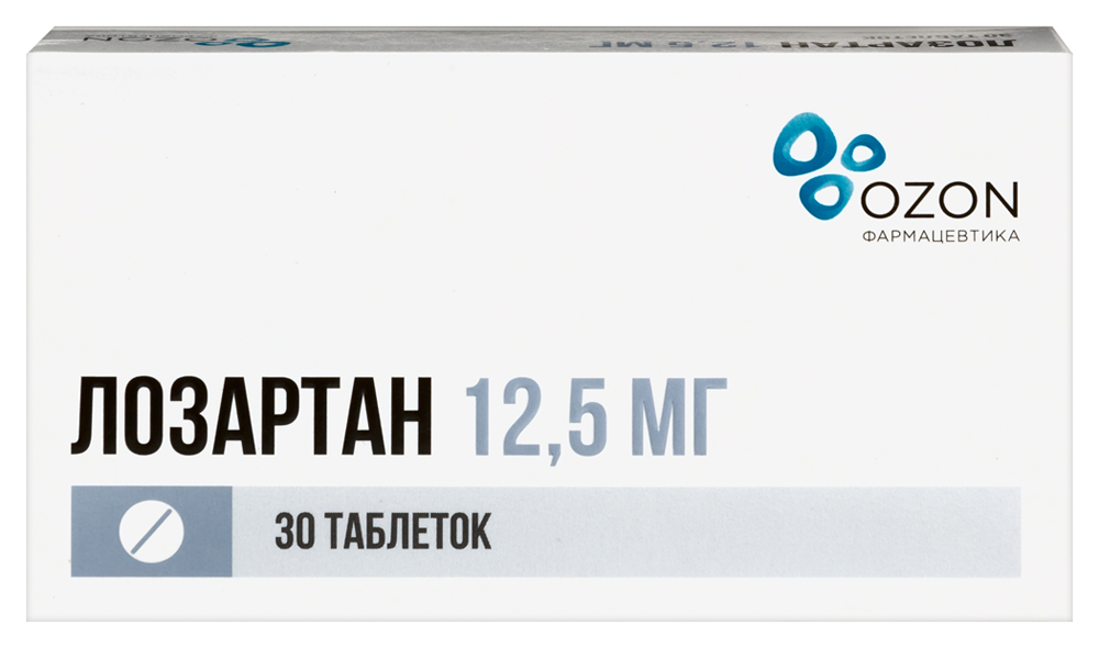 Изображение товара Лозартан 12,5 мг таблетки 30 шт. для снижения давления и профилактики сердечно-сосудистых заболеван
